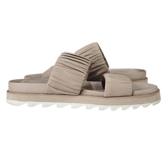 Sorel Slides Sandals sz 7 Women Roaming Two Strap Chunky Beige Tan White Stretch - Picture 7 of 13